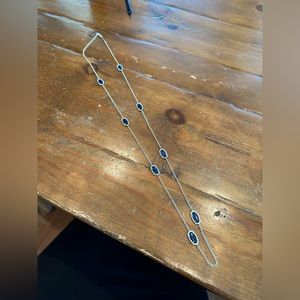 Kendra Scott navy cobalt cats eye stone kellie long necklace with gold hardware